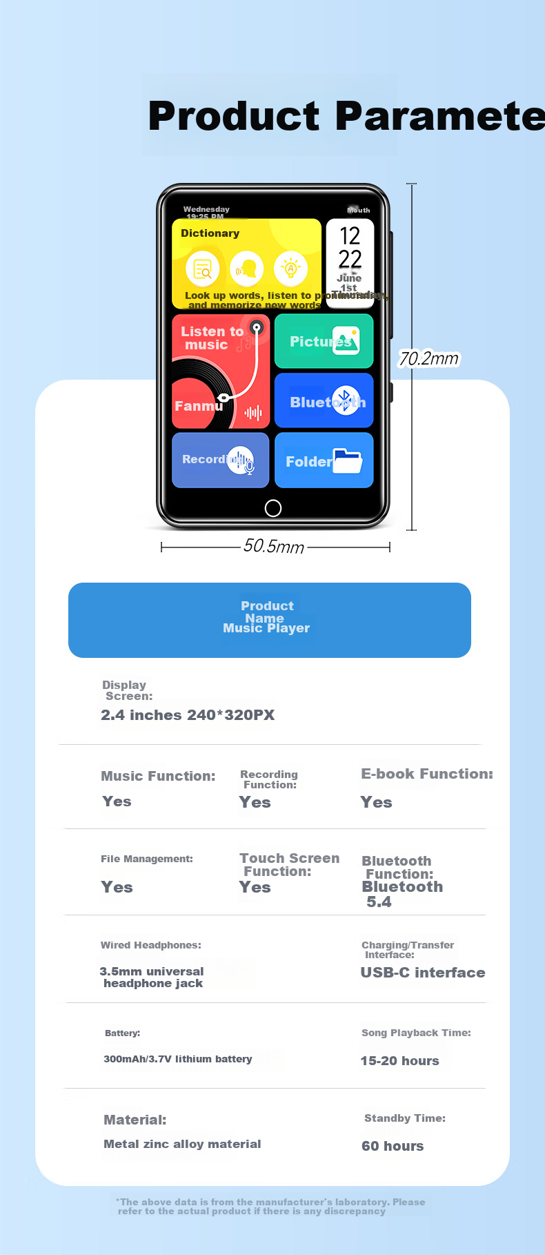 FAMUE BF12 MP3 Music Player, MP4 Smart WIFI Connected Enclosed System, MP5 Bluetooth Student-Specific, 128GB Memory, Gift Box Set for Gifting 10
