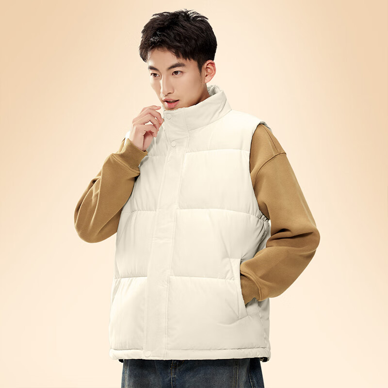 MINISO Unisex Cotton Vest Winter Thickened Stand Collar Cotton Jacket Youth Warm Sleeveless Coat Black 3XL