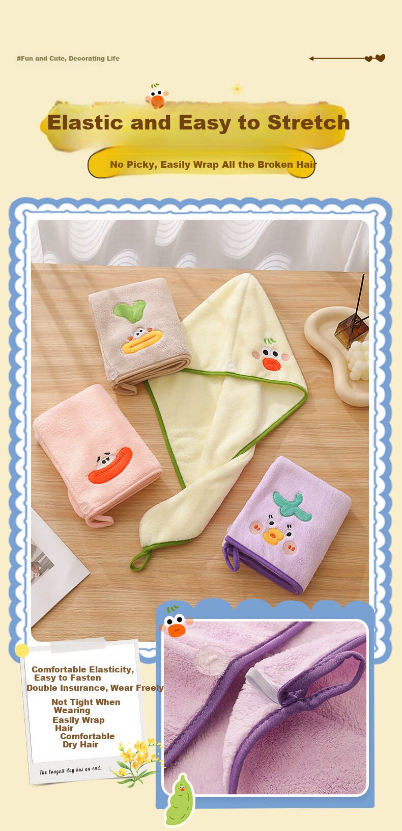 Fanyejia Cute And Ugly Hair Drying Cap for Students, Women's Super Absorbent Quick-Drying Hair Wrap Towel, Cute Coral Fleece Shower Cap for Adults 5