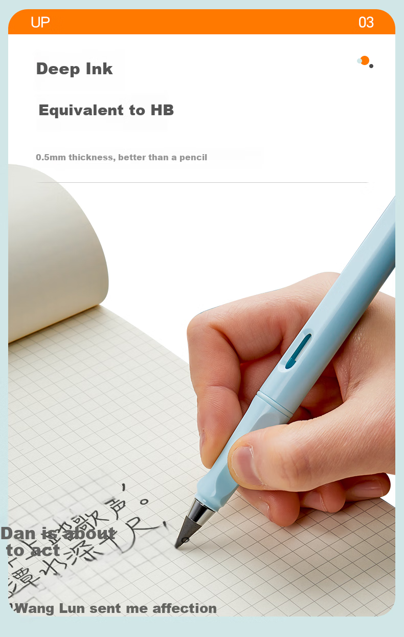 Liupintang HB Pencil for Primary School Students, No-Sharpening Pencil for First And Second Grade Children, Writing Pencil to Correct Grip Posture, Replaceable Tip, Sea Salt Blue, Pack of Two, Daily Writing Stationery 4