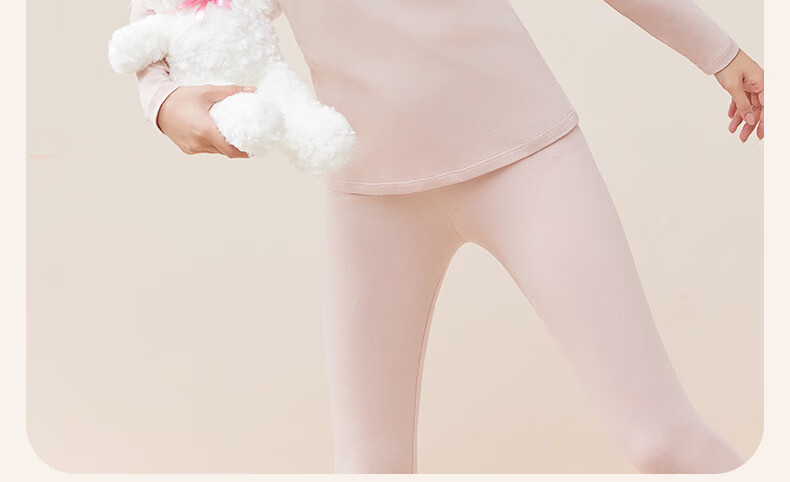 GUJIN Pure Cotton Crew Neck Thermal Underwear Set for Women, High School Girls, Autumn and Winter, Nude Pink, Size L 11