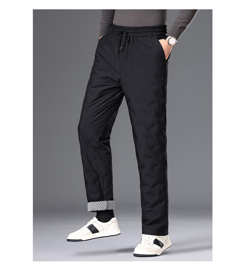 YAYA Men's Down Pants Straight Loose Thick Warm Mid-Young Winter New Business Casual Fleece Pants K05 6