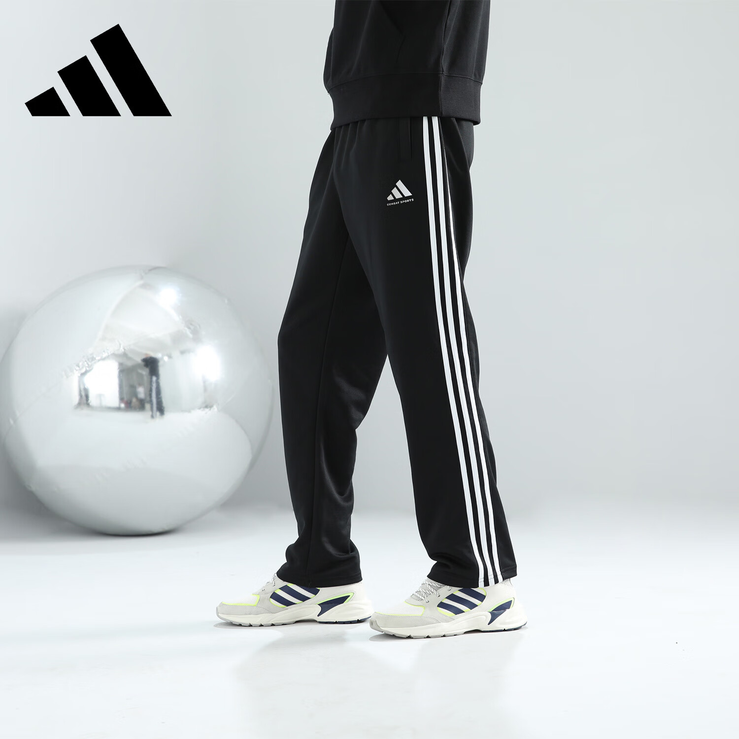 Adidas Unisex Loose Breathable Straight-Leg Running Sports Casual Pants Black White (Classic) L