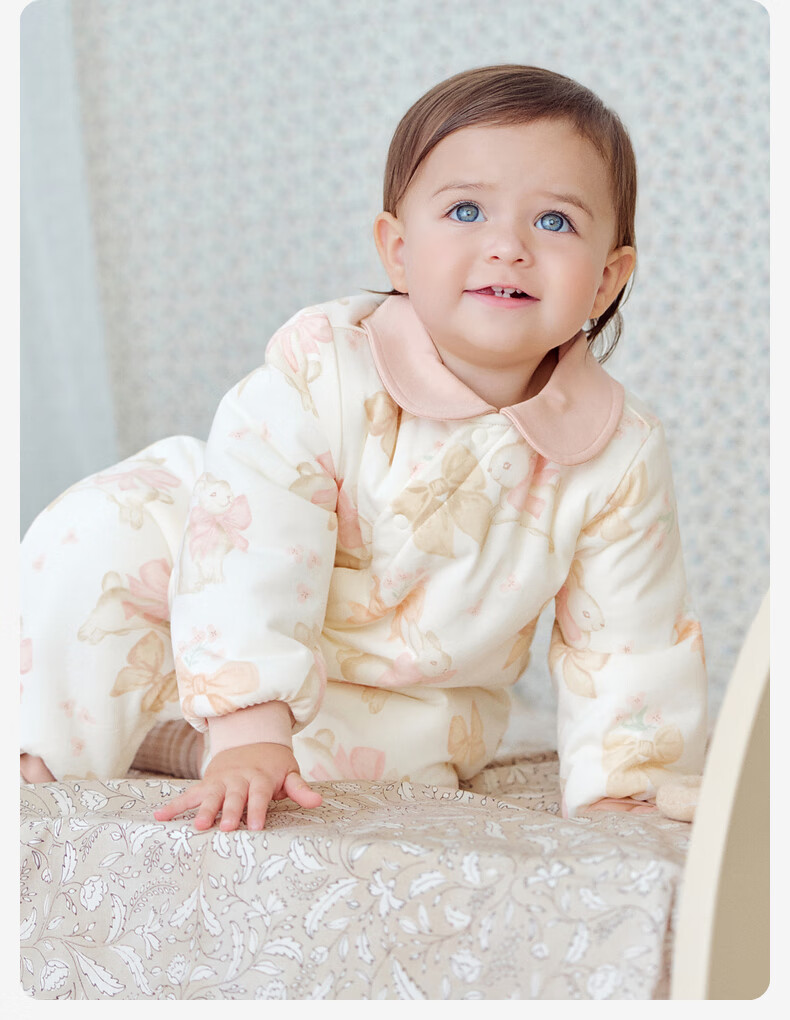 DAVE & BELLA Baby Girl Antibacterial Cotton-Padded Romper Autumn Winter Infant Jumpsuit Newborn Bodysuit 3