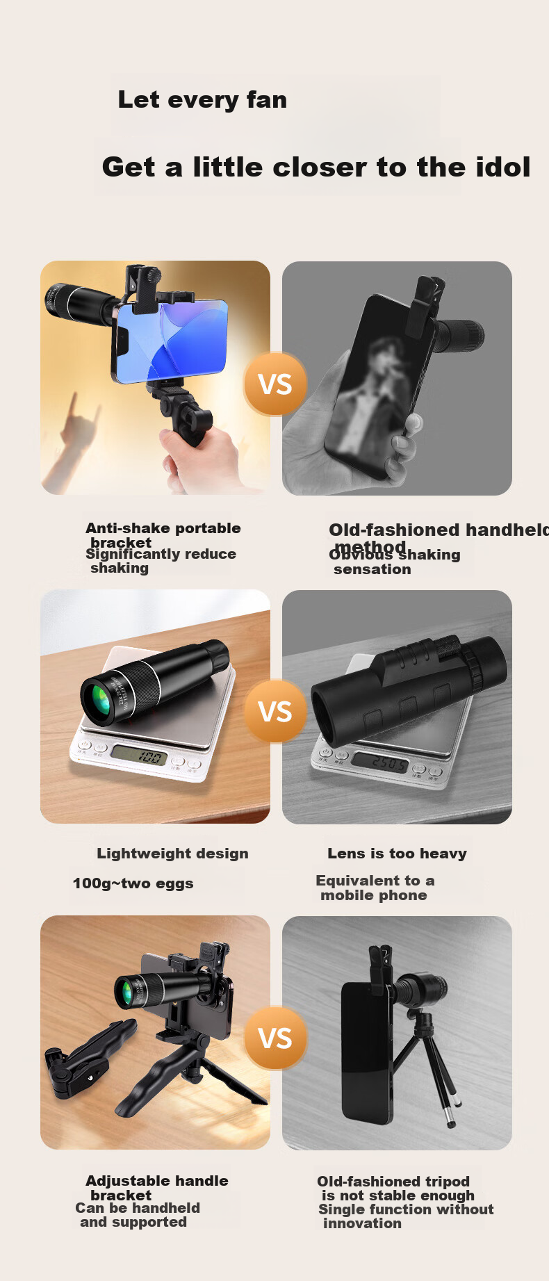 HaleBor Concert Photography Tool, Smartphone Lens Telephoto High-Definition External Camera, Live Streaming Music Festival Magnifier 1
