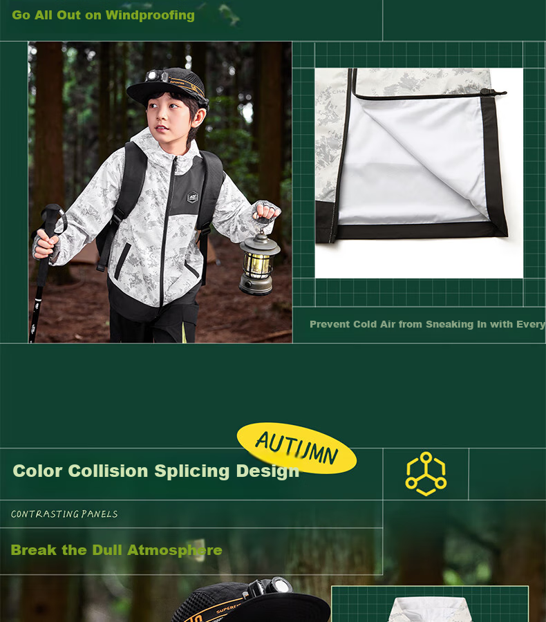 361° Children's Clothing, Boys' Windproof And Waterproof Sports Outdoor Woven Thin Jacket, Autumn Season, for Older Children, Gray, Size 165 8