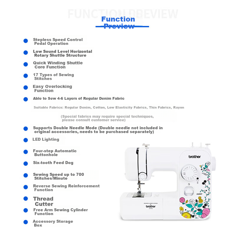 Brother JA007 Home Compact Mini Electric Multi-Function Sewing Machine with Simple Lockstitch And Buttonhole Self-Operated Flagship Store