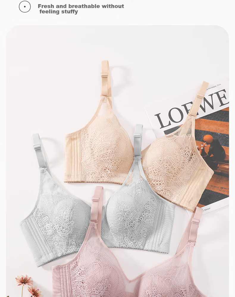 Fenteng Large Bust Minimizing Bra for Women, Thin Style, Wireless, Push-Up, Anti-Sagging Brassiere, Skin Color, Size 75B 15