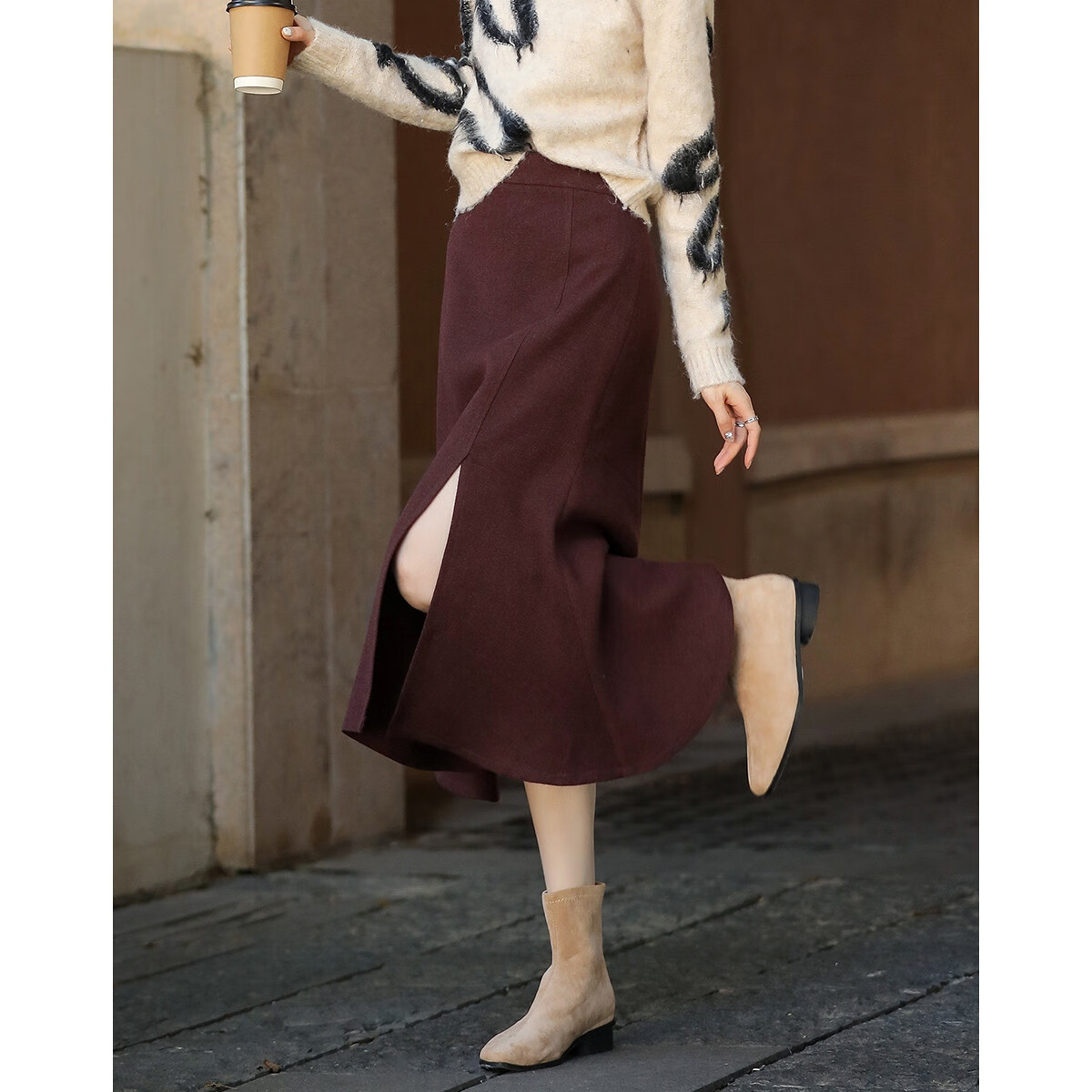 Demana Winter Elegant Structured Textured Tweed Fish Tail Petite Women's Skirt