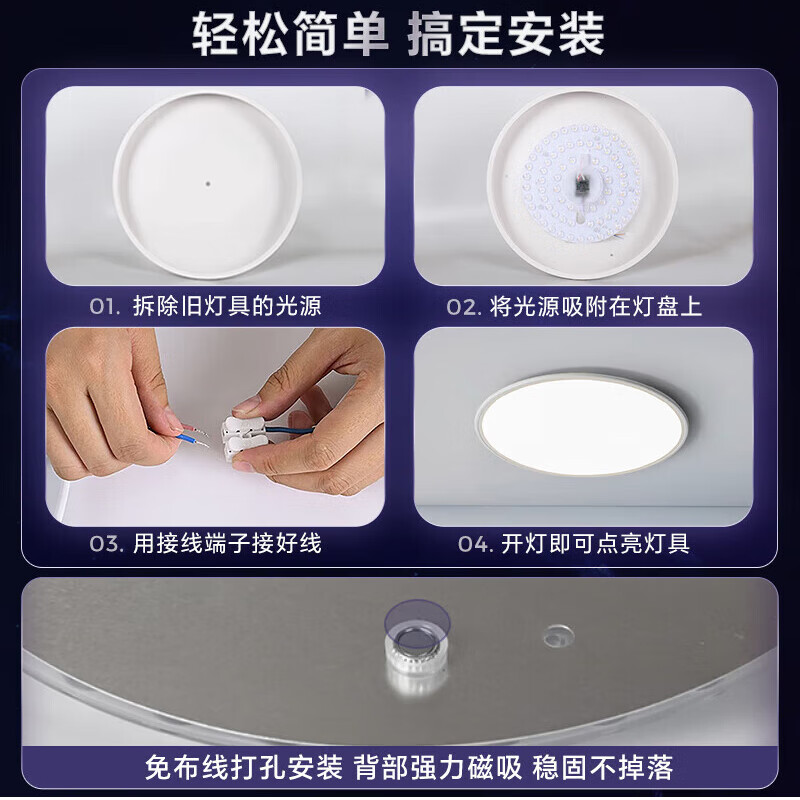 Gongtai LED Panel Ceiling Light Replacement Lamp Core 12W White Light 6500K Round Magnetic Light Source Module GT-YMZ-12