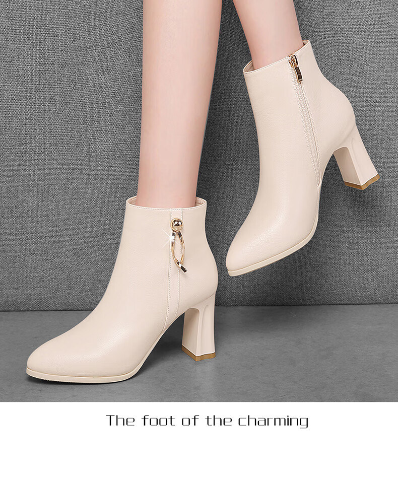 FUGUINIAO Genuine Leather Cowhide Fashion Boots Women Autumn Winter Fleece Lined Warm Short Boots Round Toe Chunky Heel Slim Boots Black Size 37 11