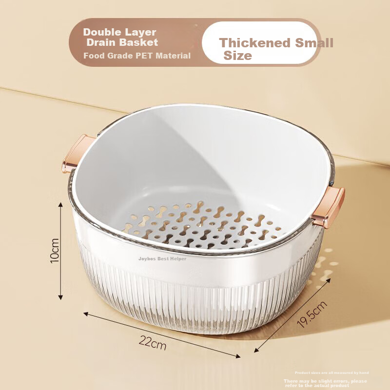 Jiabangshou Draining Basket, Vegetable Washing Basket, Double-Layer Fruit Washing Basket, Kitchen Vegetable Washing Basin, Fruit Plate, Small Size