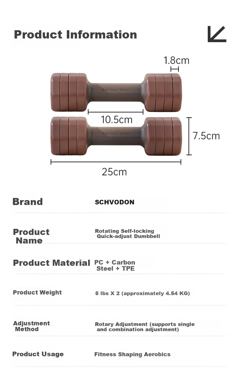 Schvodon Adjustable Dumbbells for Women's Home Fitness, Aerobics, Strength Training, Pure Steel, Approximately 2.27kg*2 Pieces 19
