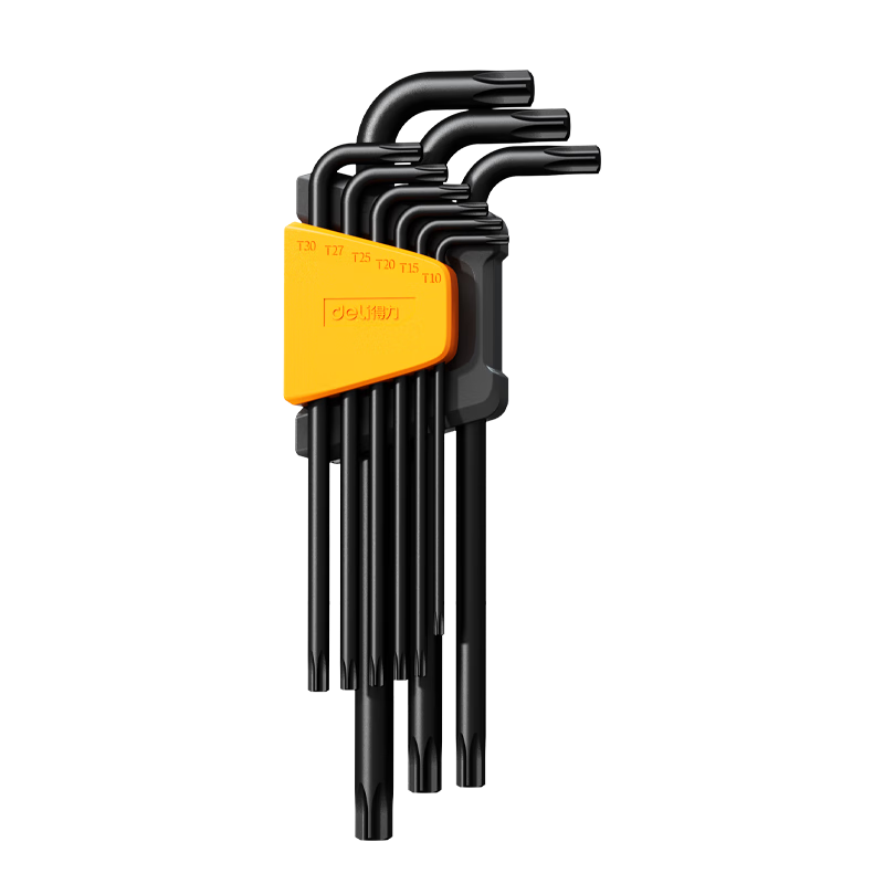 Deli Black Anti-Rust High-Hardness Extra-Long Medium-Hole Star-Shaped Hex Wrench Combination Set Screwdriver Set, 9-Piece Set