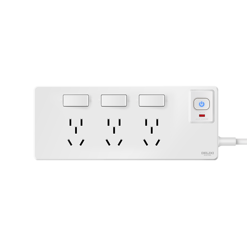 Delixi Multi-Outlet Master-Slave Expansion Power Strip Overload Protection Surface-Mounted Kitchen Cabinet Power Strip with Switch and 30cm Power Cord