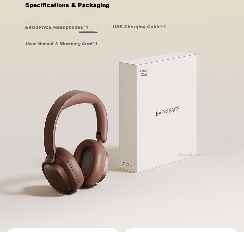 Manbuzhehuazai Evo Space Over-Ear Active Noise Cancelling Bluetooth Headphones, Bluetooth 5.4, Earth Brown, Dual Gold Certification, 93-Hour Battery Life, Compatible with Apple, Huawei, Xiaomi 30