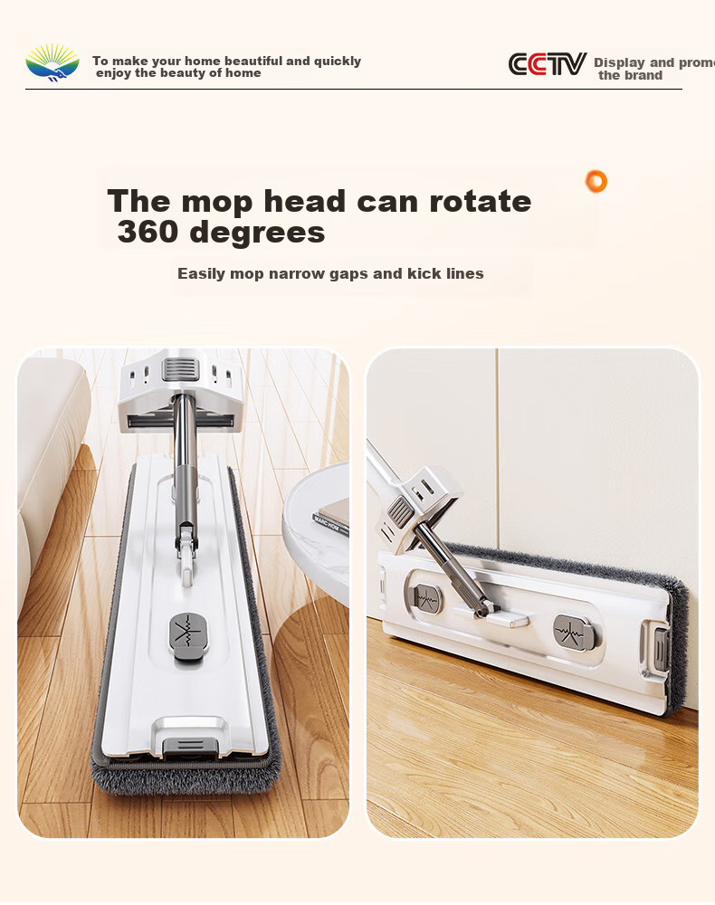 Xiangjiamei Flat Mop, 42cm, 2 Fabric Chenille, Household All-In Cleaning, 2026 New Model, Lazy Person's Absorbent No-Hand Flat Mop 11
