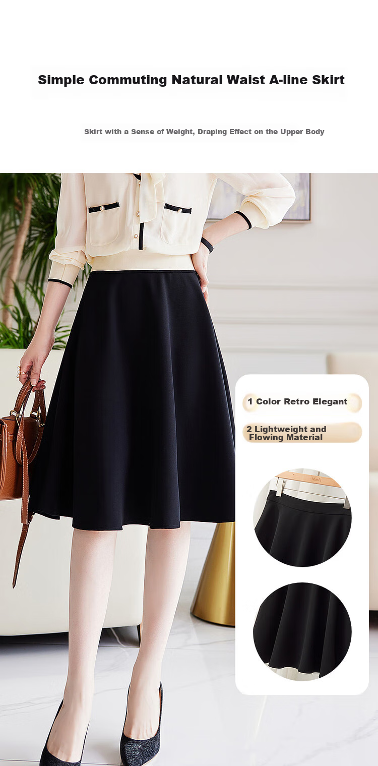 Dme [Tongqun A-Zi Umbrella Skirt] Spring And Autumn Waist-Cinching Midi Skirt, Simple Half Skirt for Women, Gray-Green, L 2