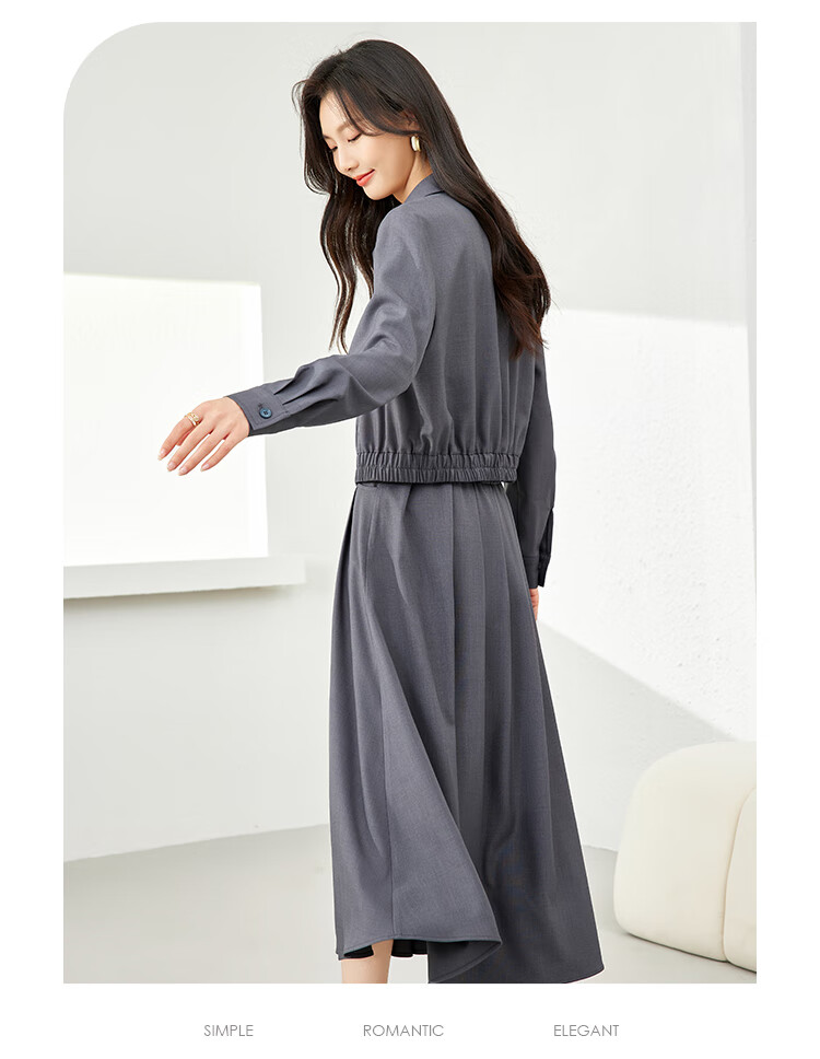 Vimly Women's Stylish Two-Piece Dress Set Spring New Elegant High-Quality Top Gray M 12