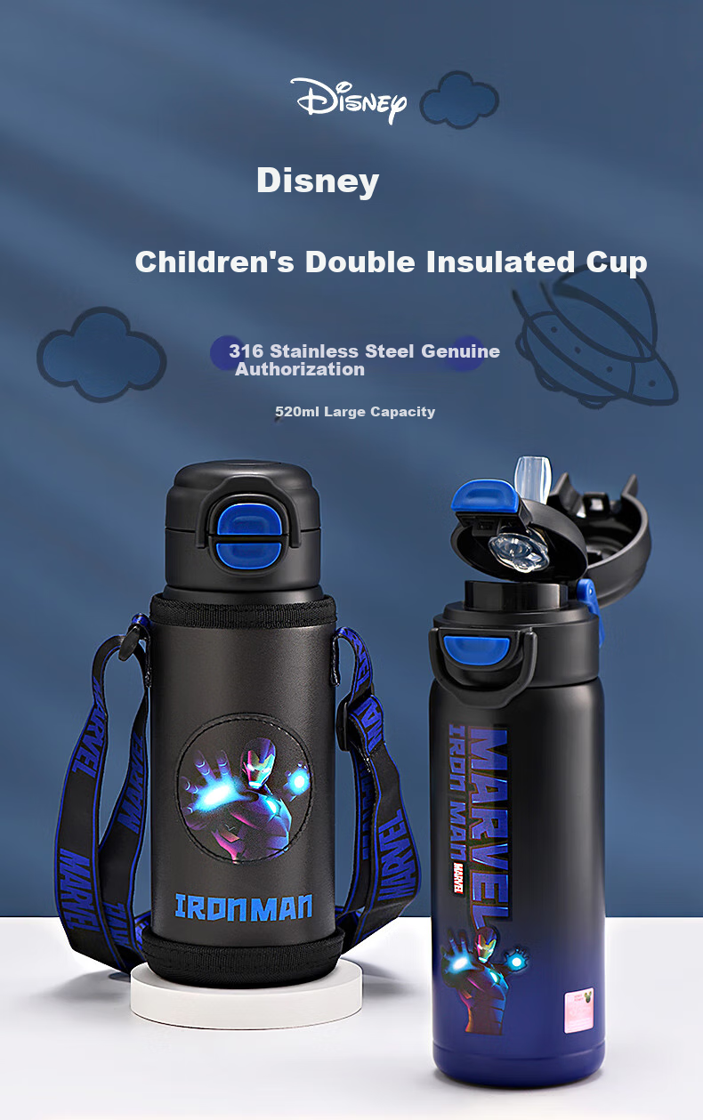 Dishini Water Bottle, 316 Stainless Steel Insulated Cup, Hot And Cold Cup, 520ML Capacity, Dual-Use Children's Water Bottle, 6649 Iron Ma 1