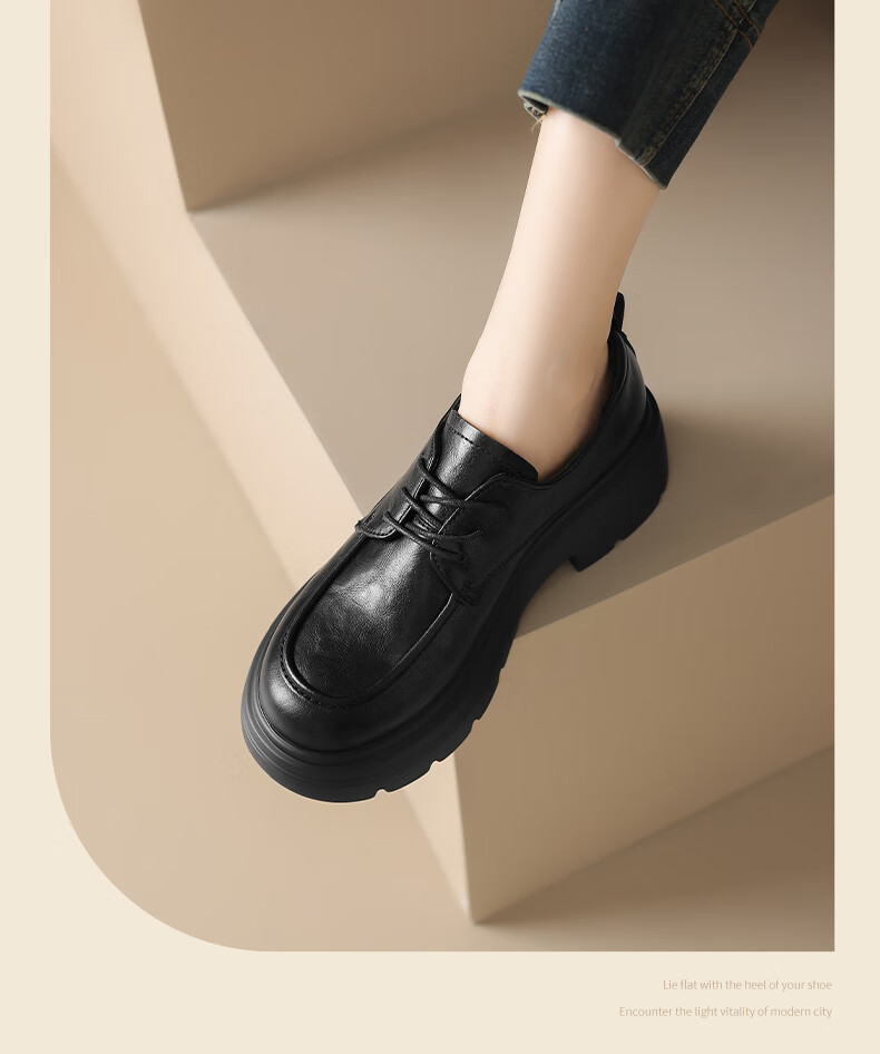 ZHR British Style Classic Retro Loafers for Women with JK Skirt Slip-On Thick Sole Leather Shoes AY273 Black Size 35 5