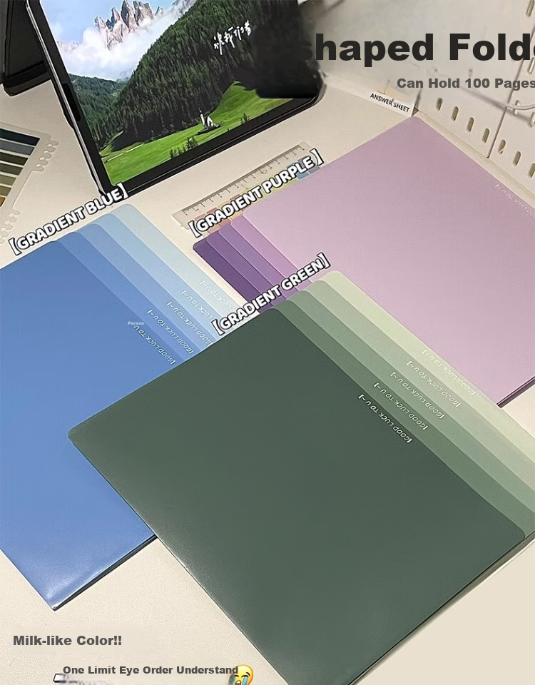 Shaonianban File Folder, Two-Page Document Organizer, Office Stationery, A4 Gradient L-Shaped Exam Paper Storage Bag, Waterproof Single Sheet Exam Paper Folder, Storage Folder, Resume Protective Cover, Blue, Pack of 5 1