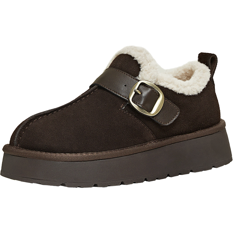 TEENMIX Birkenstock Style Plush Warm Round Toe Solid Color Women's Boots New Coffee 37