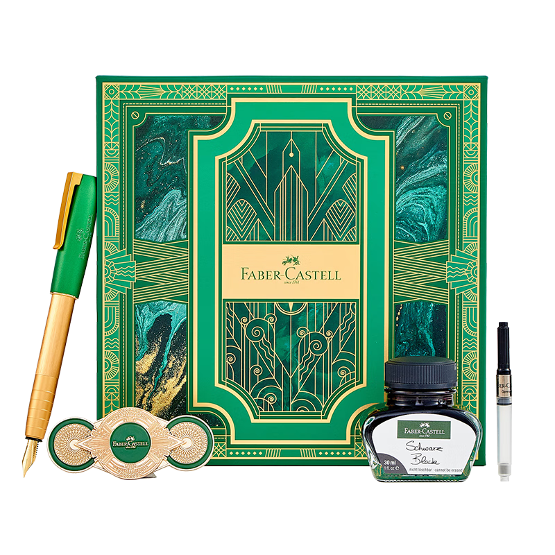 Faber-Castell High-End Luxury Fountain Pen Gift Box Signature Pen Birthday Gift Gilded Green 649243 Gold Nib F