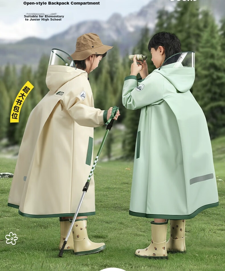 Beimei Children's Raincoat, for Elementary School Students' Daily Use, Long Full-Body Design for Boys And Girls, with Backpack Space, Heavy-Duty Rain Poncho 6