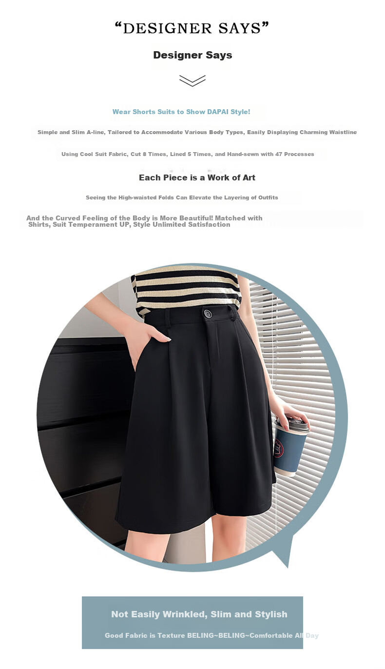 LangSha Women's Summer New 2025 Style High-End Casual A-Line Wide-Leg Shorts with High-Waist Design for Commuting 2