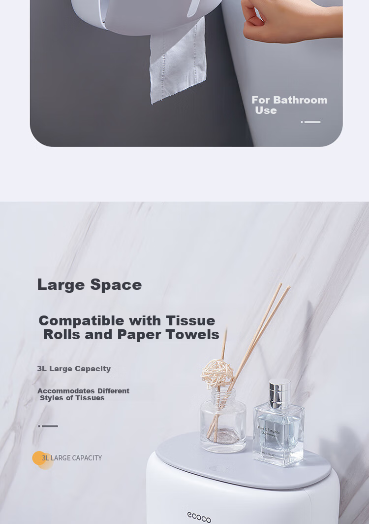 Ecoco Wall-Mounted Toilet Paper Holder, Bathroom Storage Box, High-End Toilet Tissue Dispenser, Hand Towel Holder for Restroom 10