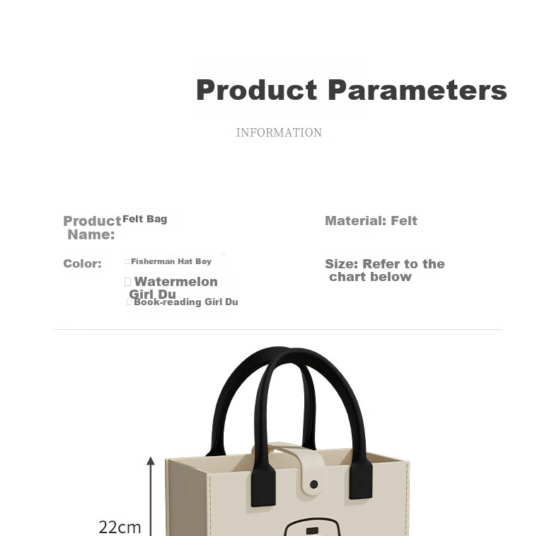 Siwangongli Felt Handbag, Portable Commuter Tote Bag, Canvas Bag, Simple College Student Shopping Storage Bag, Large Capacity Gift Bag 3