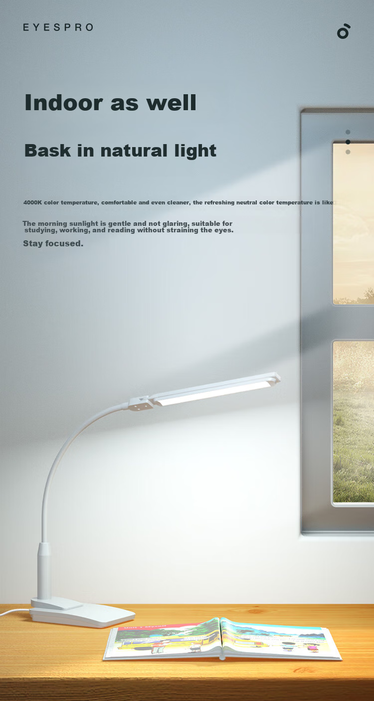 Haishibao Clip-On Desk Lamp Eye Protection Light for Bedside Reading, Student Study, Dormitory And Bedroom Use, Adjustable VL821-1 6
