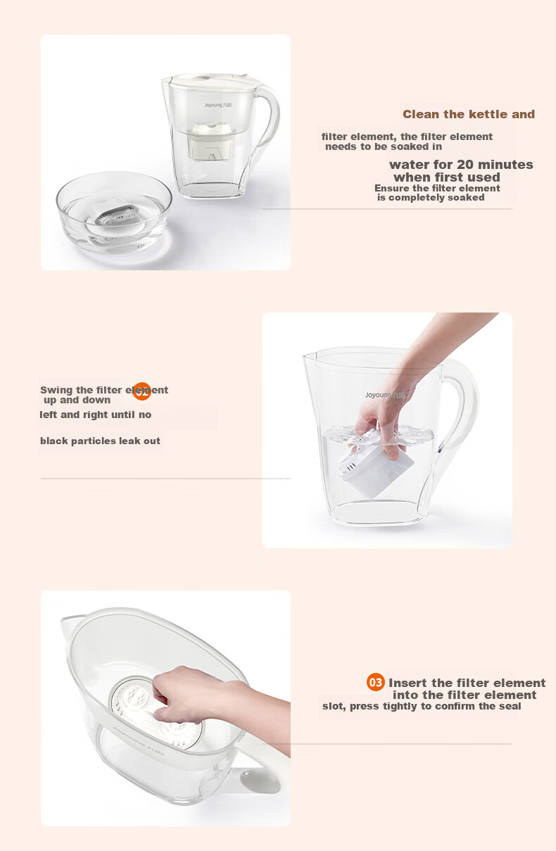 Joyoung Home Water Filter Pitcher Ocean Series 1 Pitcher 1 Cartridge Almond White 3.2L Water Purifier Pitcher RB102 7
