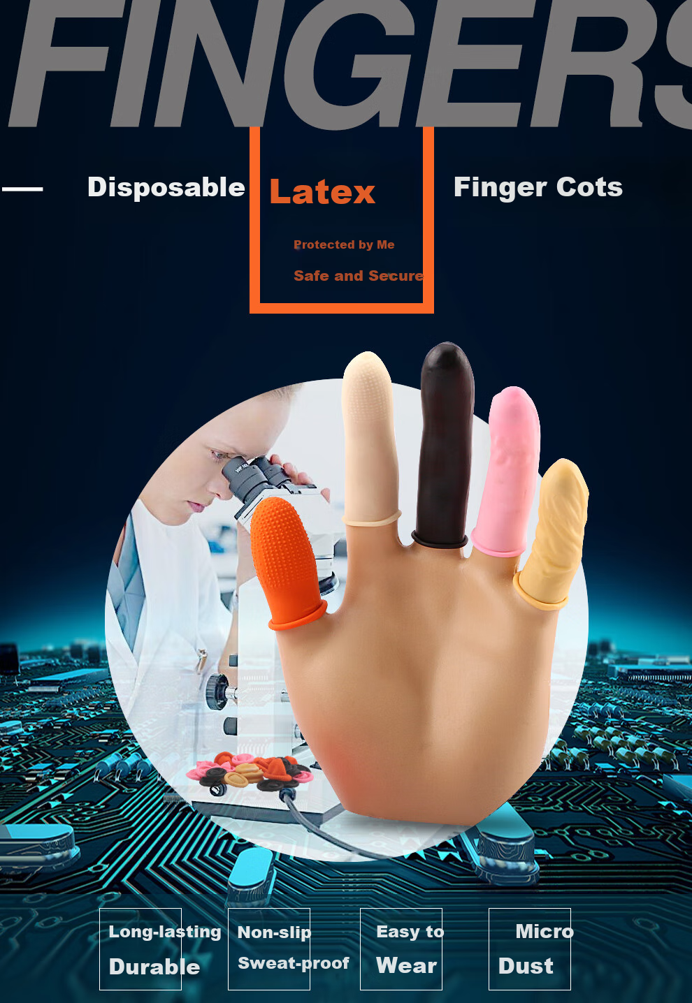 Houchuang Non-Slip Latex Finger Sleeves Thickened Wear-Resistant Anti-Slip White with Dotted Texture [L/Large] 100 Pieces [Jingcang Express] 1