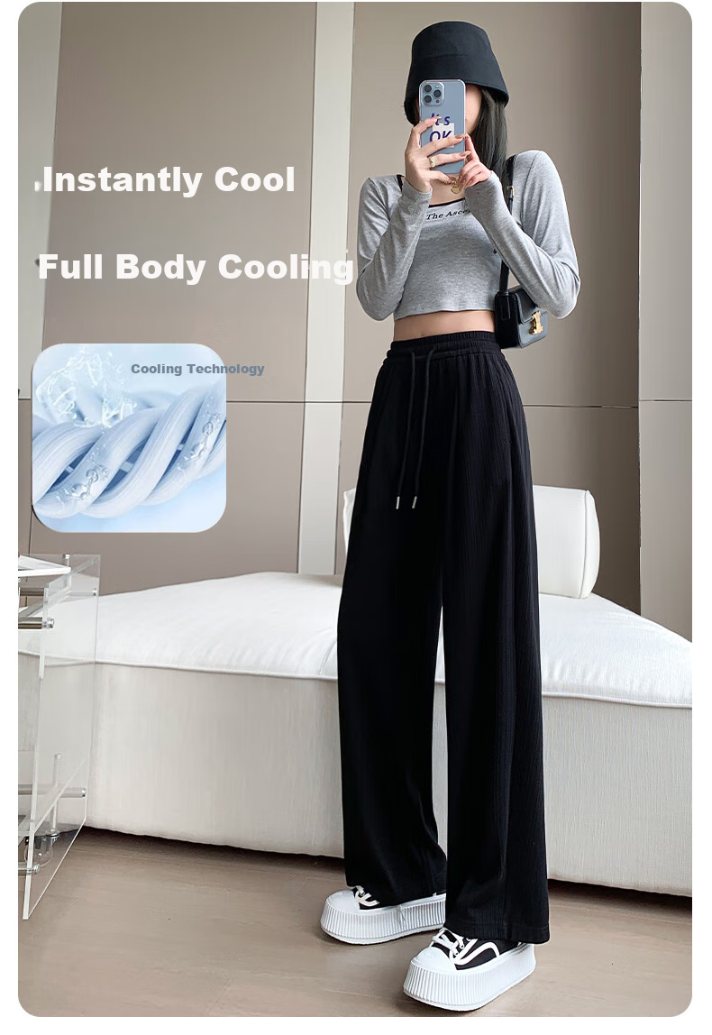 LangSha Ice Silk Cotton Wide-Leg Pants for Women, Spring And Summer Thin Style, Mosquito-Proof, Sun-Protective, Straight-Leg Slimming High-Waist Draping Casual Trousers for Wome 4