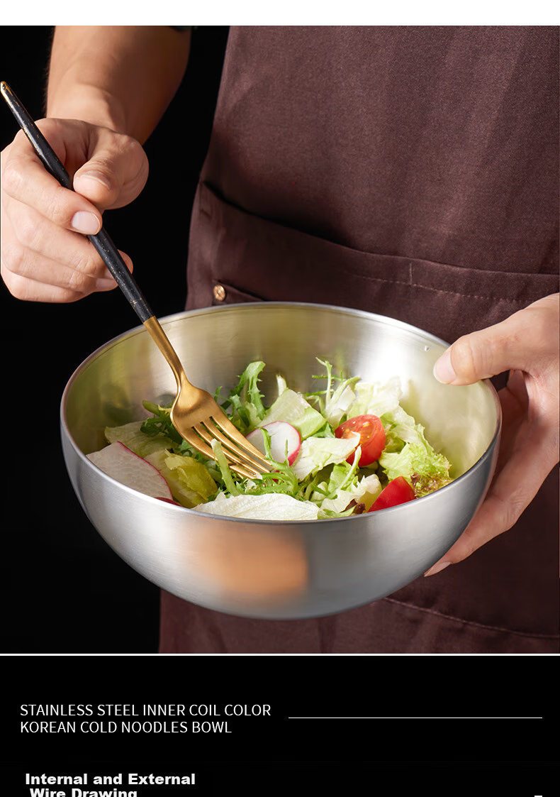 Baijie Korean Cold Noodle Bowl, Rice Mixing Bowl, 20cm Stainless Steel Large Bowl, Soup Bowl, Korean Cuisine Tableware, Ramen Bowl, Silver Color 4