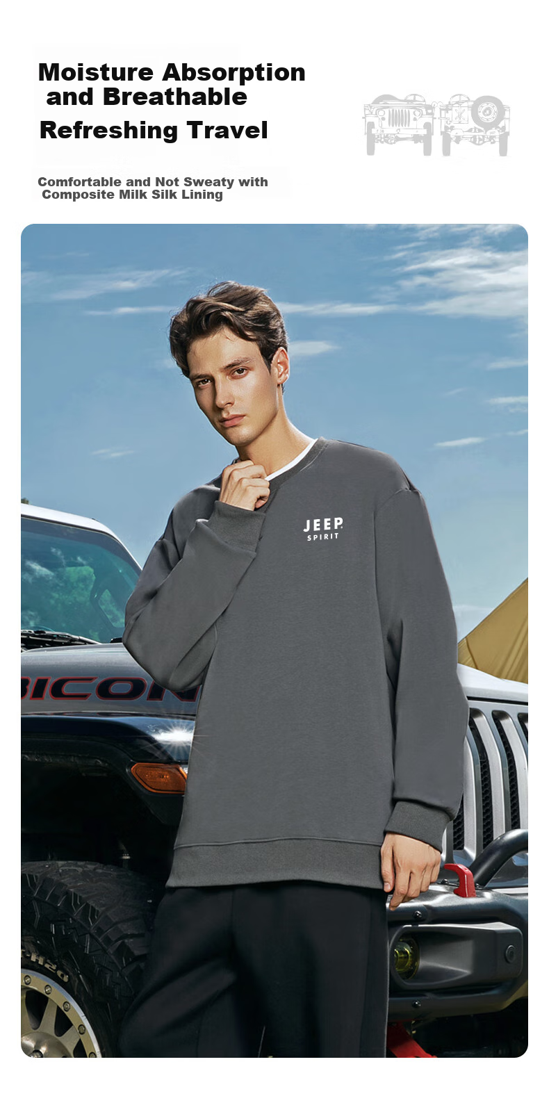 JEEP SPIRIT Men's Sweatshirt, Spring And Autumn Heavyweight Loose Round Neck Men's Jacket, Outdoor Casual Sports Trendy Top, Men's Clothing 4