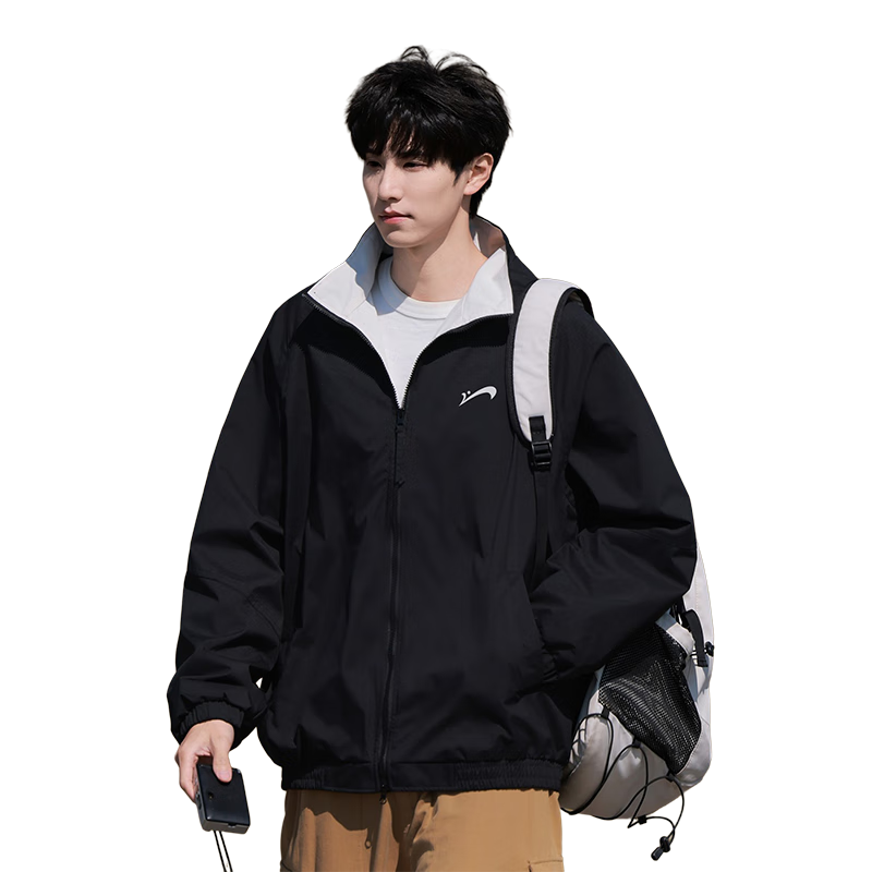 Guirenniao Men's Stand Collar Jacket New Spring Autumn American Baseball Collar Jacket Moonlight Blue S