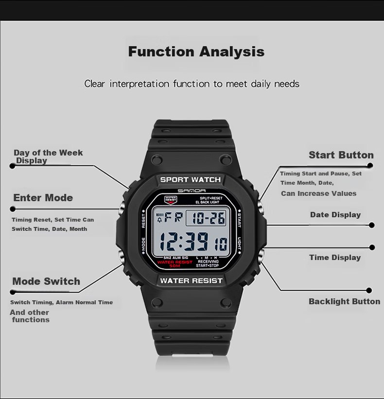 AELVO Electronic Watch, for Middle And High School Students, Teenagers, Boys' Birthday Gift, Sports Bracelet, for Ages 12-14 10