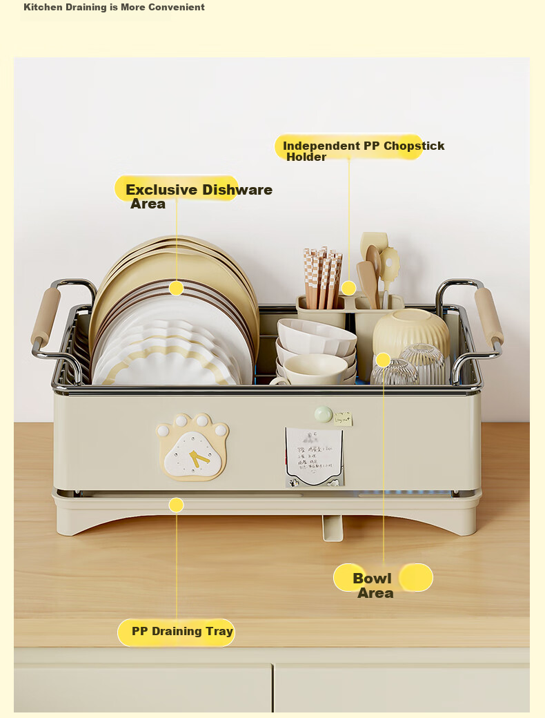 Yatushi 304 Stainless Steel Kitchen Dish Rack, Narrow Edge Draining Bowl Rack, Household Storage Shelf, Dish Organizer 5