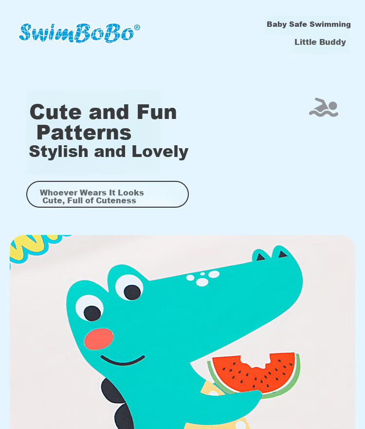 Swimbobo Children's Swimwear, Boys' Two-Piece Swimsuit, Beginner Swimming Gear, Cartoon Crocodile Design, Long-Sleeve Two-Piece Swimsuit, Size 90 10
