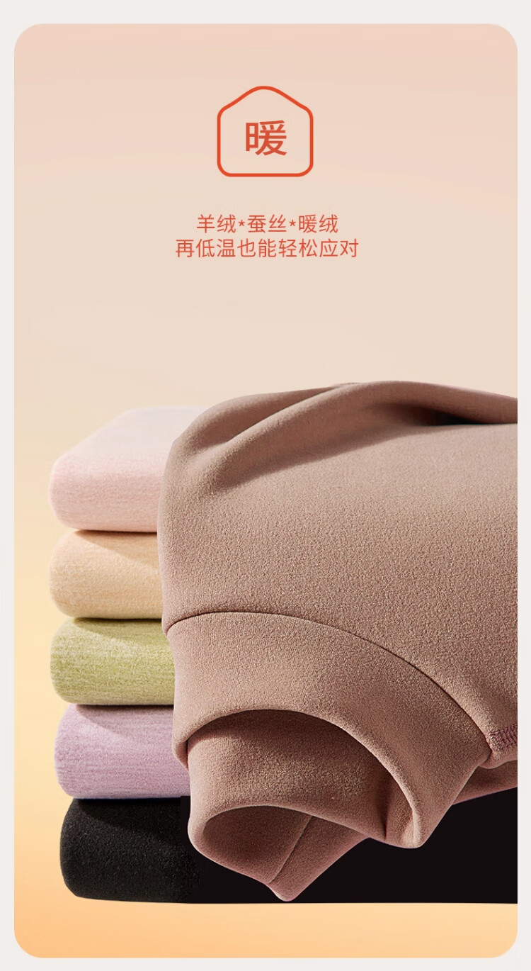 Xueqiman Women's Thermal Underwear Mid-Neck Windproof 10A Antibacterial Cashmere Silk Middle-Aged Half Turtleneck Autumn Top and Bottom Set 2