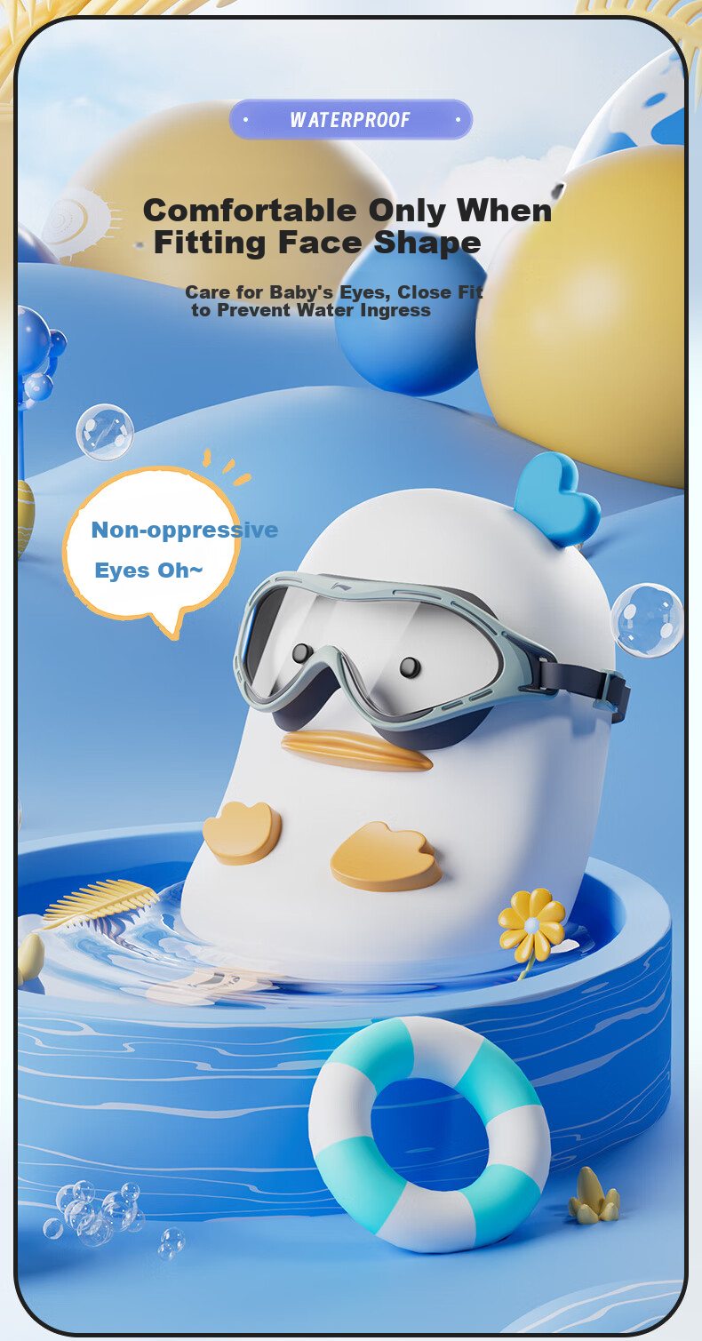 Li-Ning Children's Large Frame Swimming Goggles with Fabric Cap, Boys' Waterproof Anti-Fog Swim Glasses, High-Definition Diving Mask Set, 34-16 Nautical Blue 3