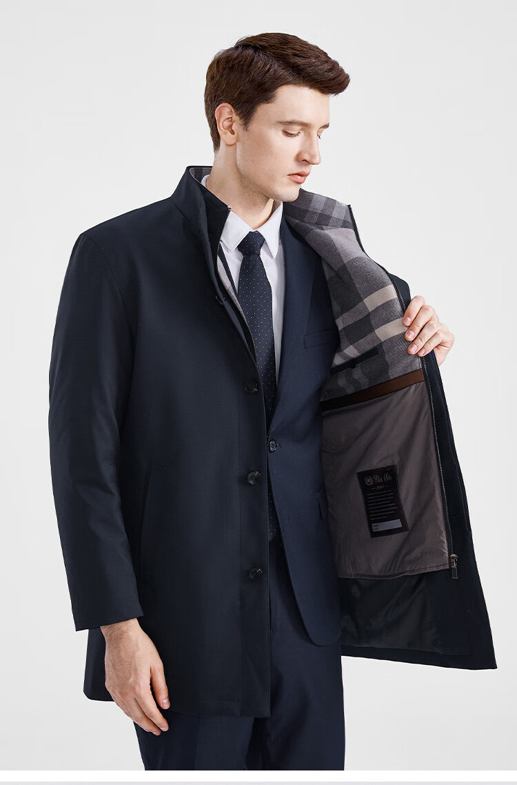 Shanshan [93% Mulberry Silk Lining] Winter Plaid Trench Coat Quilted Thickened Warm Cotton Jacket Business Men's Jacket 7