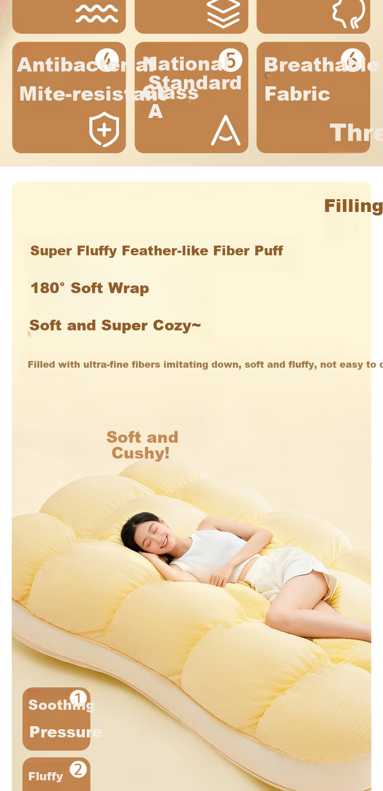 JD Original Puff Pillow, Soft And Fluffy Pillow with Antibacterial And Anti-Mite Properties, Class A Maternity And Baby Grade Soft Pillow, 40x60cm 2