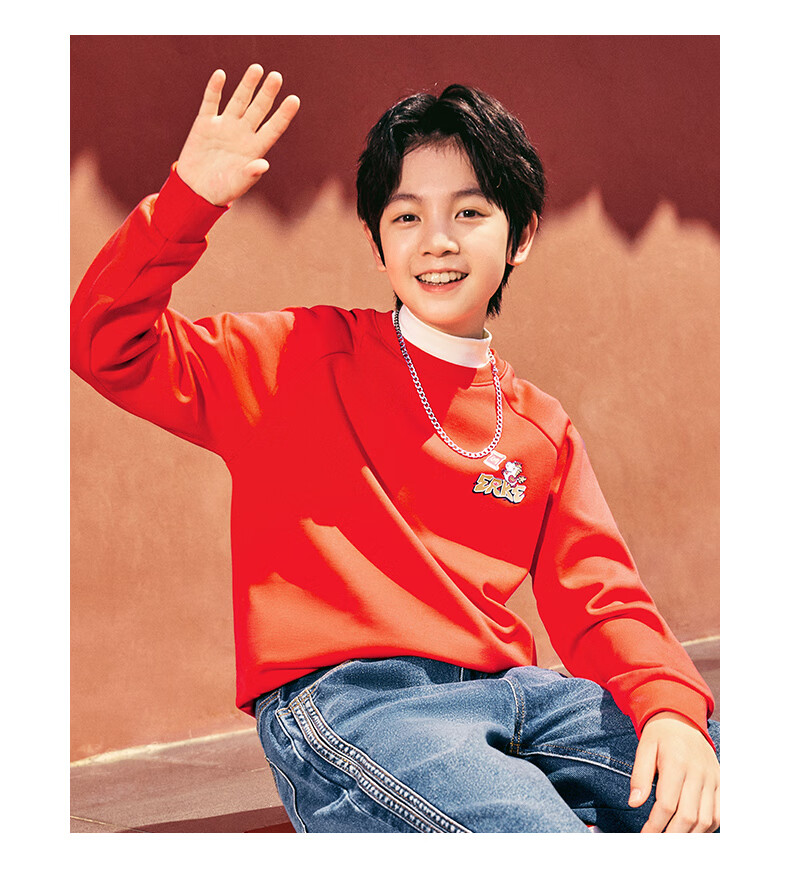 ERKE Kids Thick Pullover Hoodie Dragon Flame Red 140 11