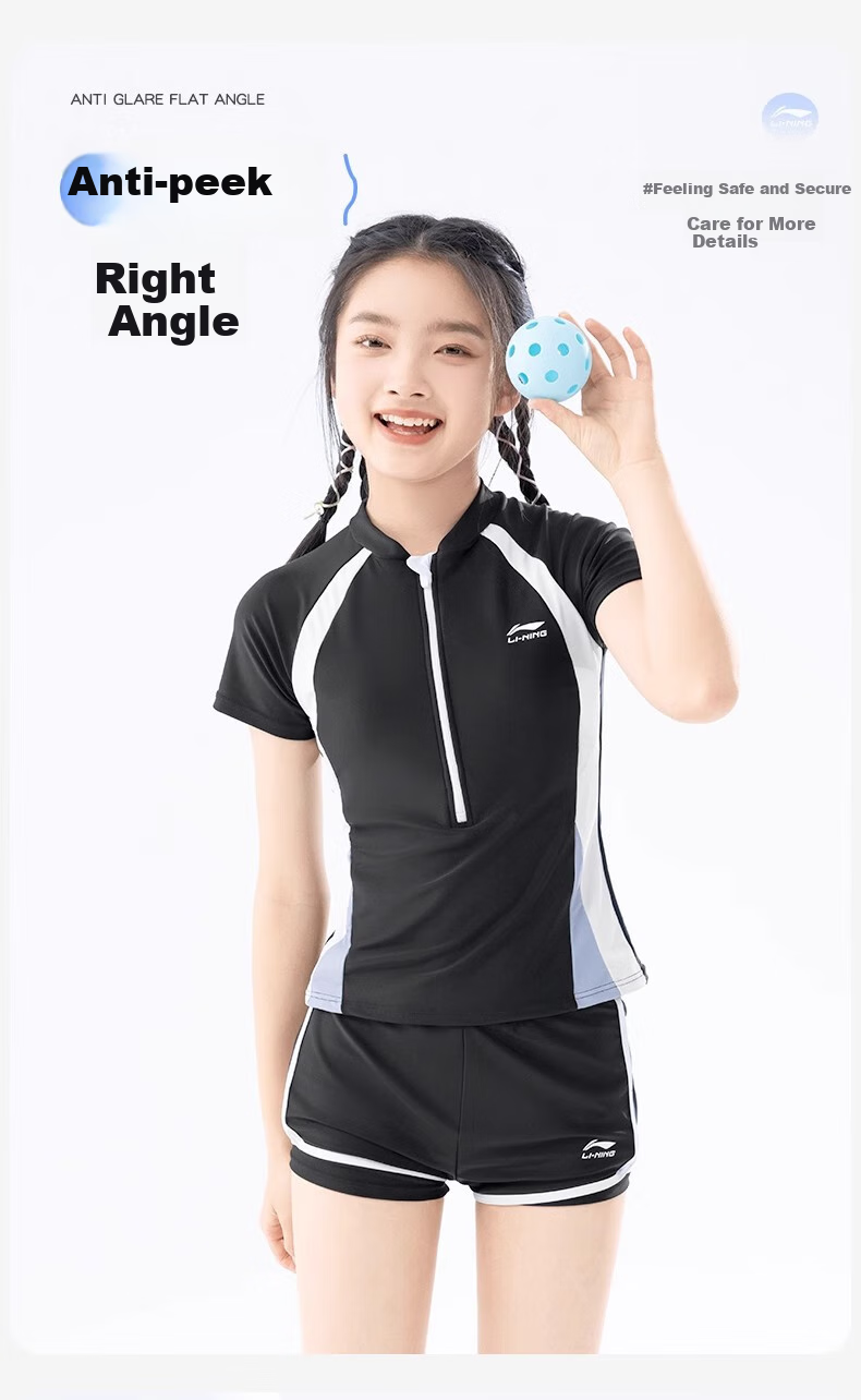 Li-Ning Children's Two-Piece Swimsuit for Girls, 2025 New Style Swimwear, Conservative Sun Protection Swimwear Set for Older Children And Middle School Students 5