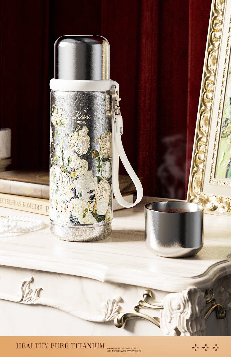 Daka Pure Titanium Insulated Thermos Van Gogh Collaboration Temperature Display Direct Drinking Tea Infuser Large Capacity Outdoor Stew Tea Cup Gift Mug 11