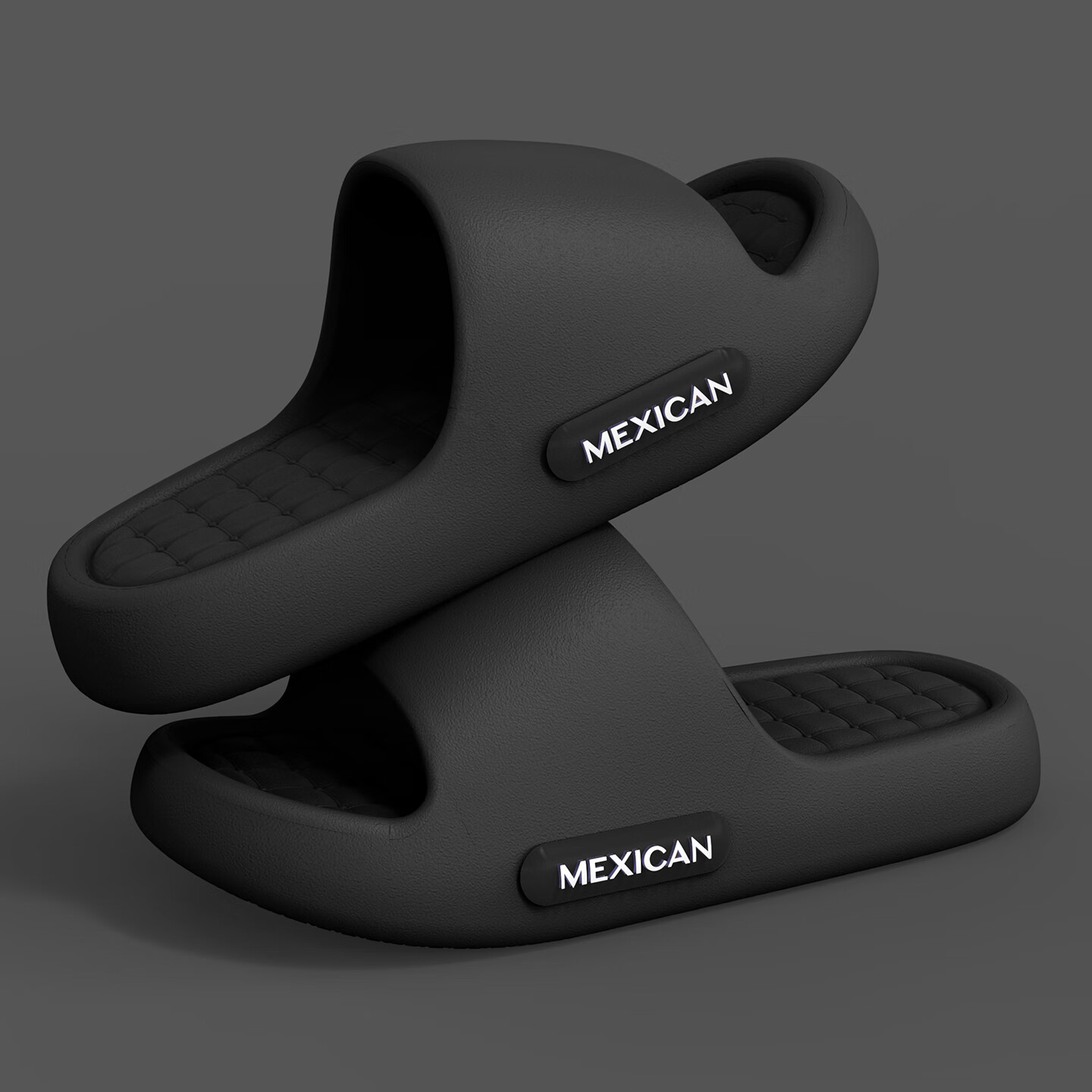 MEXICAN Men's Thick-Soled Slippers Home Bathroom Non-Slip Soft Feel Couple's Simple Black Sandals Size 44-45